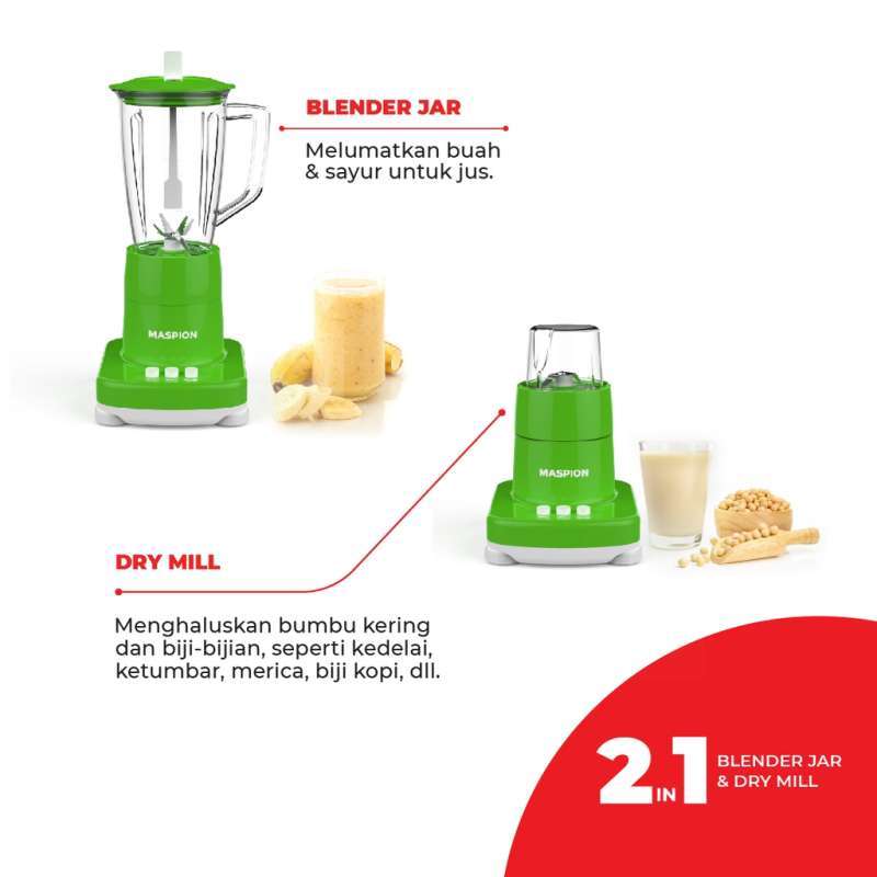 Maspion Blender Gelas Kaca 2in1 1 Liter - MT1272GL | MT-1272 GL - Hijau